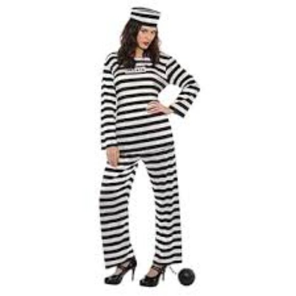 LAWLESS LADY 3 PCS ADULT STANDARD HALLOWEEN OUTFIT COSTUME UP TO SIZE 8 PRISONER - Picture 1 of 7